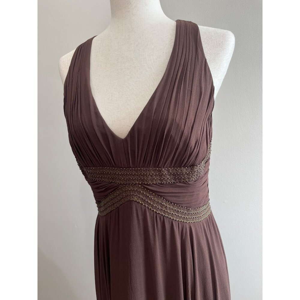 Jones New York Silk Sleeveless Fit and Flare Dress Womens 10 Brown Flowy Y2K - Picture 2 of 8